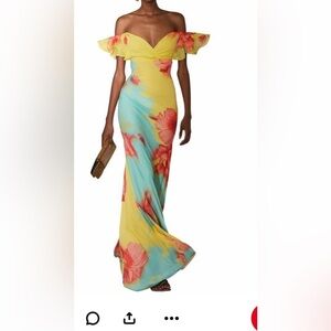 Vibrant Yellow and Blue Maxi Trumpet dress